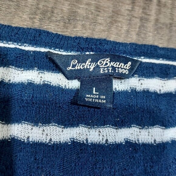 Lucky Brand Striped V-Neck Shirt Women’s Large Blue White Nautical - Picture 7 of 8